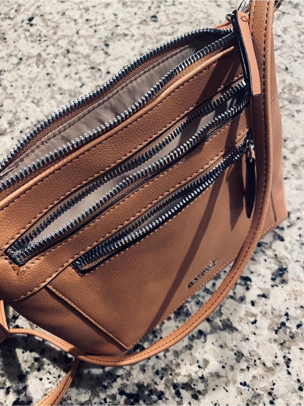 Nine West Peach-Tan Crossbody with Front Zip Pockets